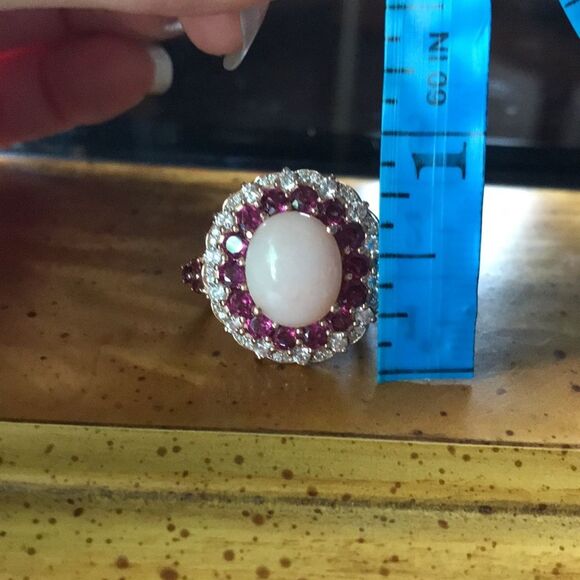 Peruvian Pink Opal Garnet Sterling Silver Cocktail Ring Size 8 - Picture 7 of 8